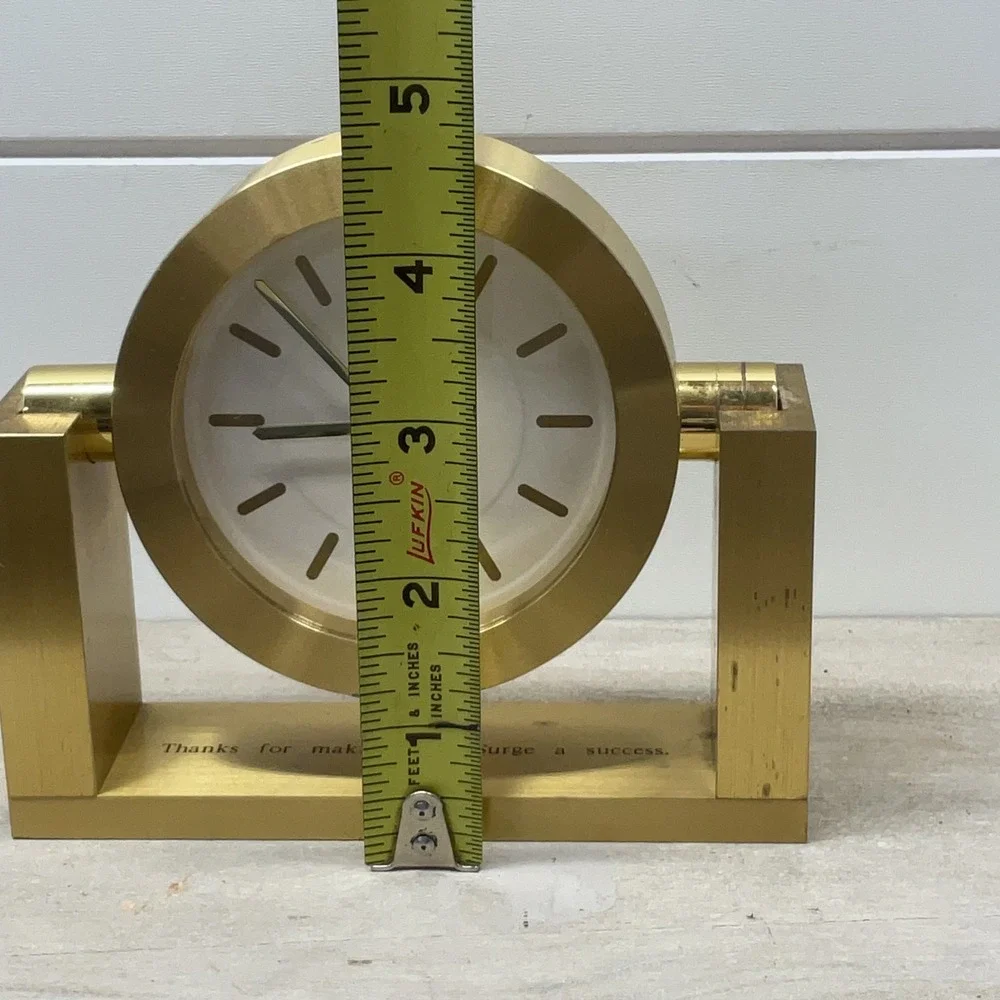 Tiffany & Co Swiss Made Brass Gimbal Desk Clock Gold Tone Swivel Office Decor